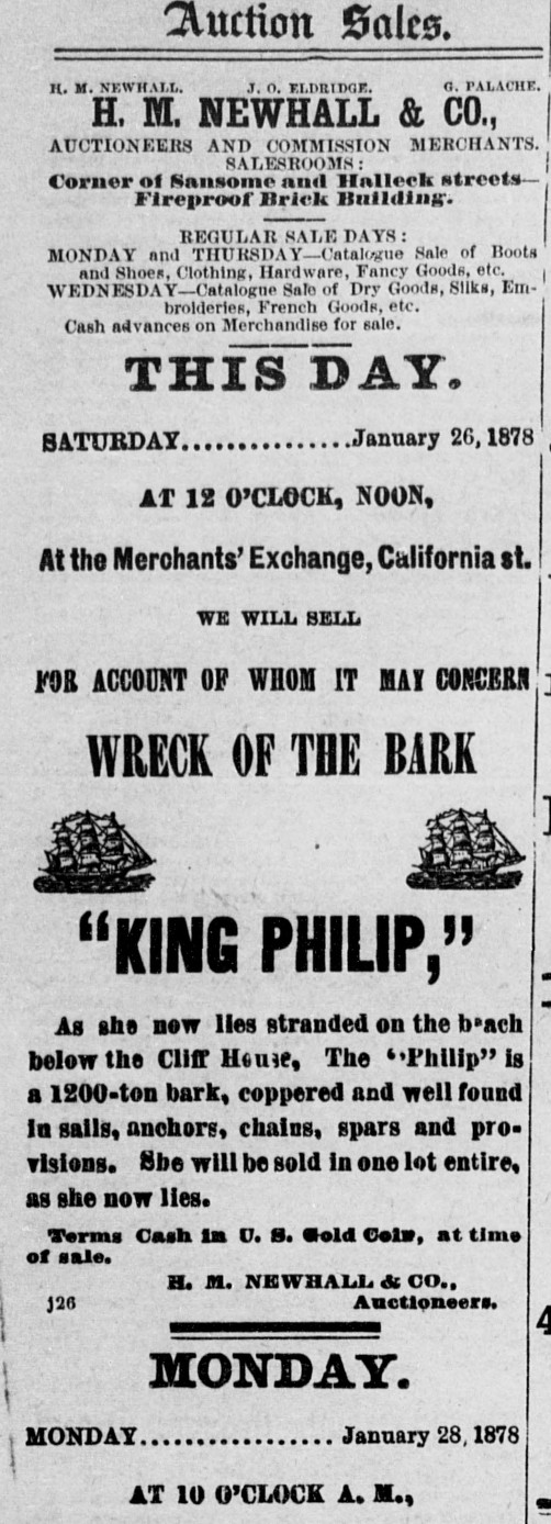 1878 Jan 26 King Philip auction