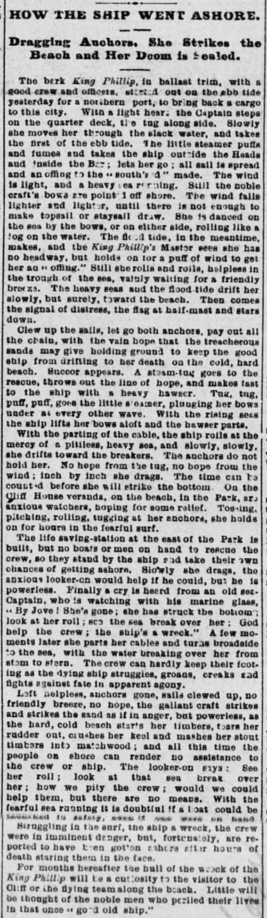 1878 King Phillip Daily Alta How Ship Went Ashore