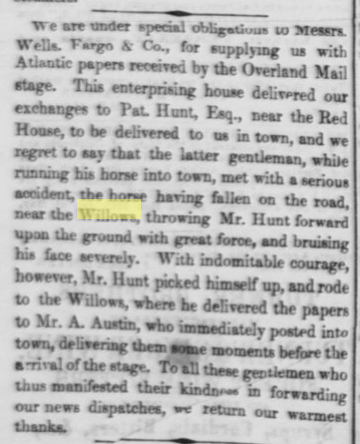 1858 willows horse thrown mail