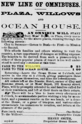 1859 willows omnibus fares