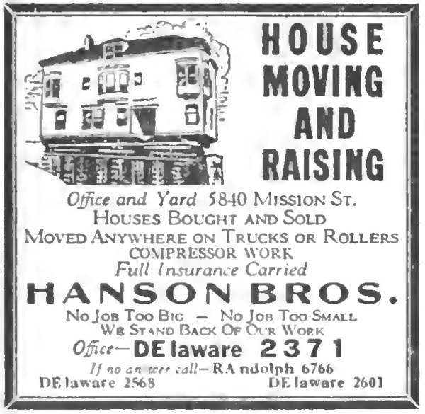 1938 Hasnon Bros House Moving and Raising