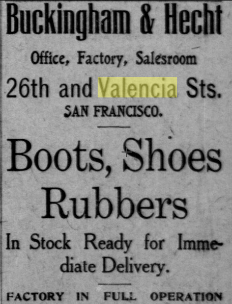 1906 sf call buckingham and hecht shoe factory valencia & 26th