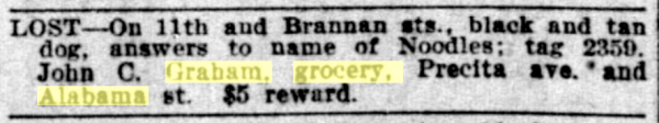 1906 SF Call John Graham lost dog noodles