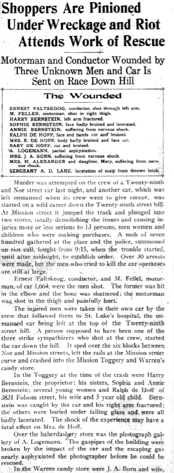 1907 29th st runaway streetcar sf call article