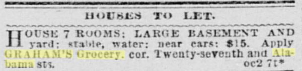 SF Call 1891 Grahams Groceries house to rent