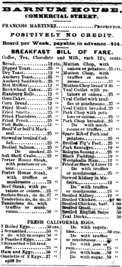 1855 Barnum House menu
